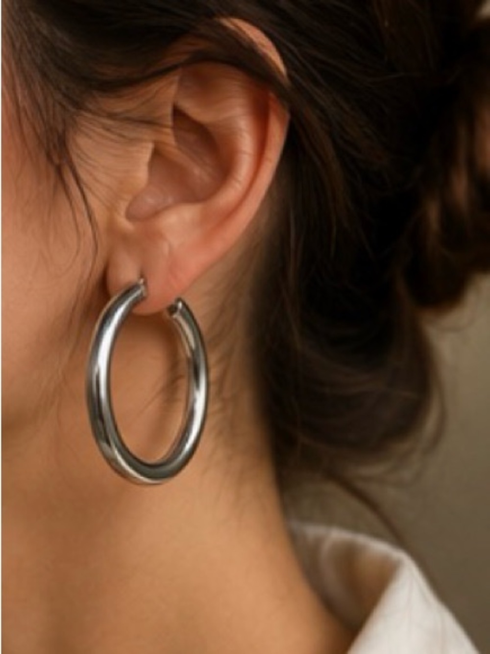 Argento Vivo 925 Silver Large Polished Hoop Classic Hinged Hoops - Picture 2 of 6